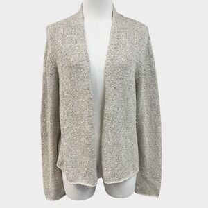 Eileen Fisher Cardigan Womens Medium Beige 100% Silk Open Front Knit Sweater